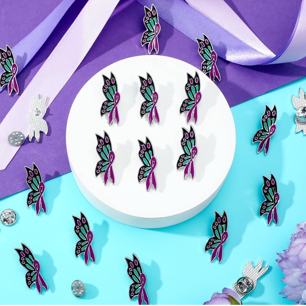 Suicide Prevention Awareness Ribbon Butterfly Lapel Pins - Picture 2 of 7